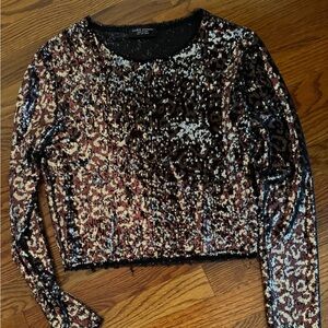 Zara Sequin Long Sleeve Top - Black and Gold